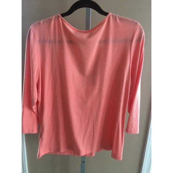 Ruby Rd Shirt Top Blouse Flower Texture Salmon Large 3/4 Sleeves Casual Comfort - Picture 5 of 8